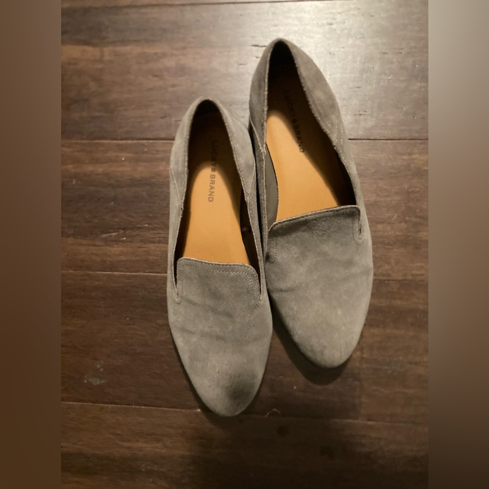 Grey suede soft slip on loafers